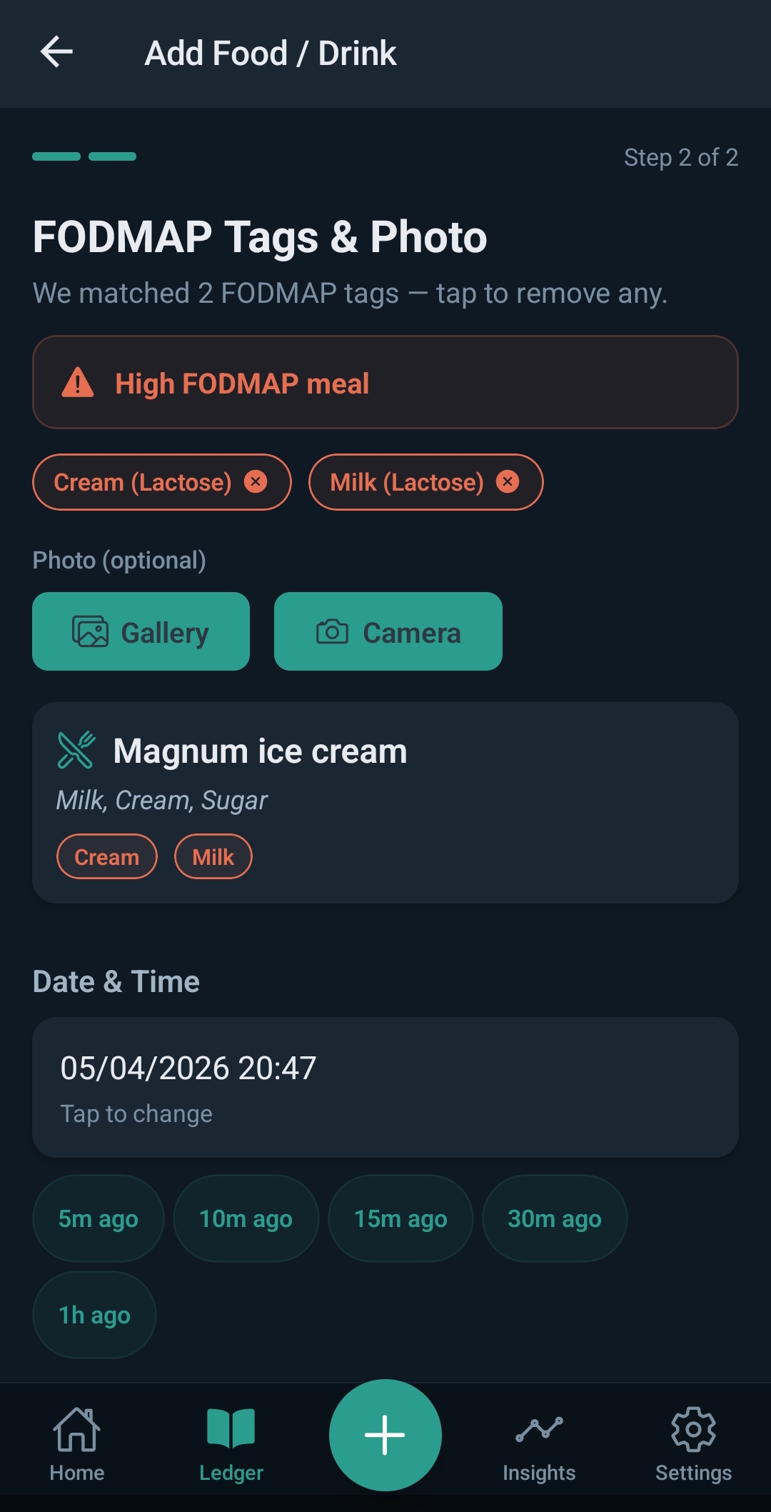 Automatic FODMAP tagging - High FODMAP alert with ingredient tags