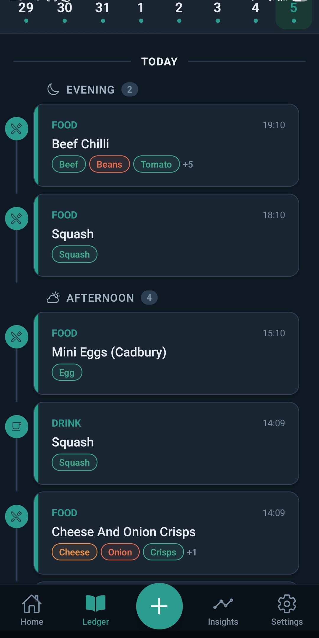 Food diary timeline - track every meal and drink